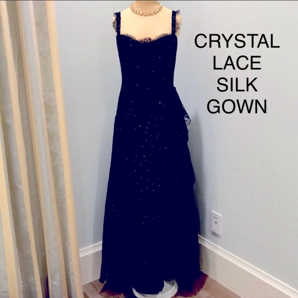 💕CUSTOM SILK LACE CRYSTAL RHINESTONE EVENING GOWN